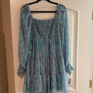Floral Blue Long Sleeve Dress